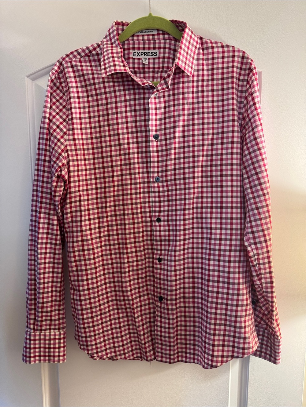 Express Pink and White Gingham Button-Down Men’s Shirt| Extra Slim Fit Medium